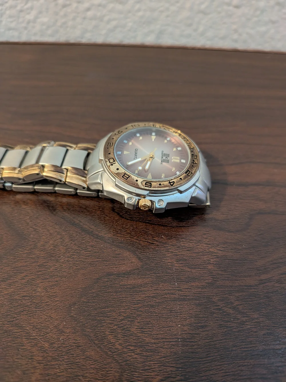 Two-Tone Stainless Steel Watch with Gold Accents (Needs New Battery And Flaws)